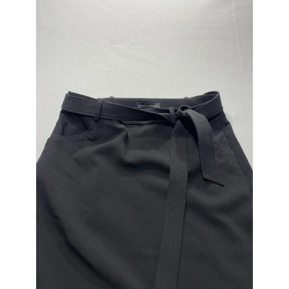 Banana Republic Skirt Womens 6 Black Belted Stretch Knee Length Pencil Work‎